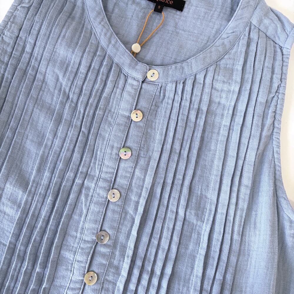 Quince NWT 100% Organic Cotton Gauze Sleeveless Swing Dress Ocean Breeze S - Picture 9 of 15